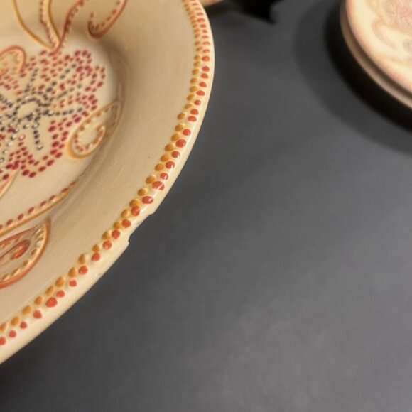 Pier 1 Hand-Painted Earthenware Floral Dot Salad Plates (4) Flowers Scrolls - Picture 5 of 5